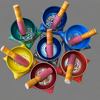 7 Chakra Singing Bowl Set – 4 Inch | 7 Bowls with Sticks & Cushions