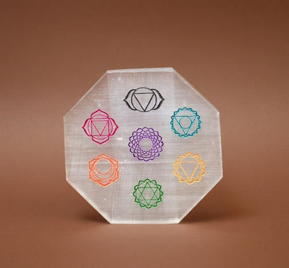 Selenite Charging Plate with carving (3 inch)