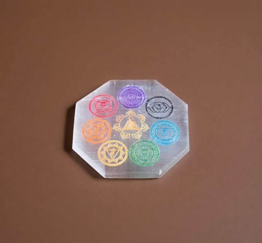 Selenite Charging Plate with carving (3 inch)