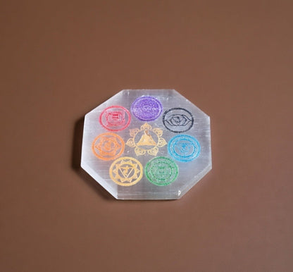Selenite Charging Plate with carving (3 inch)