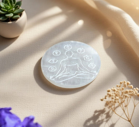 Selenite Charging Plate with carving (3 inch)