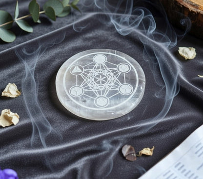 Selenite Charging Plate with carving (3 inch)