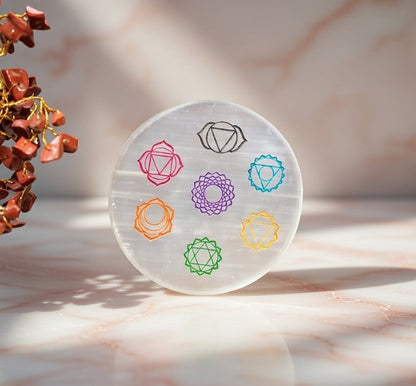 Selenite Charging Plate with carving (3 inch)