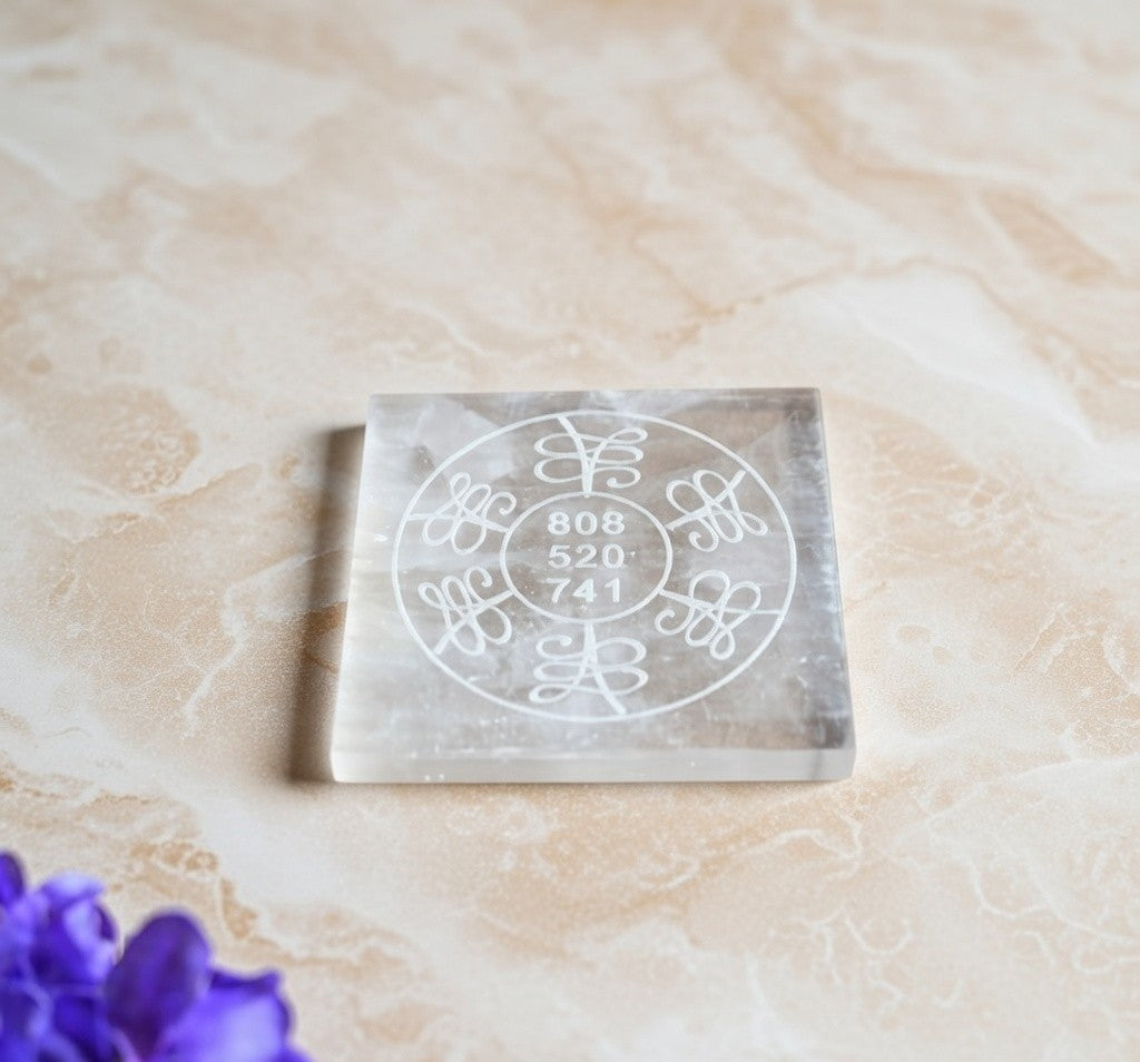 Selenite Charging Plate with carving (3 inch)