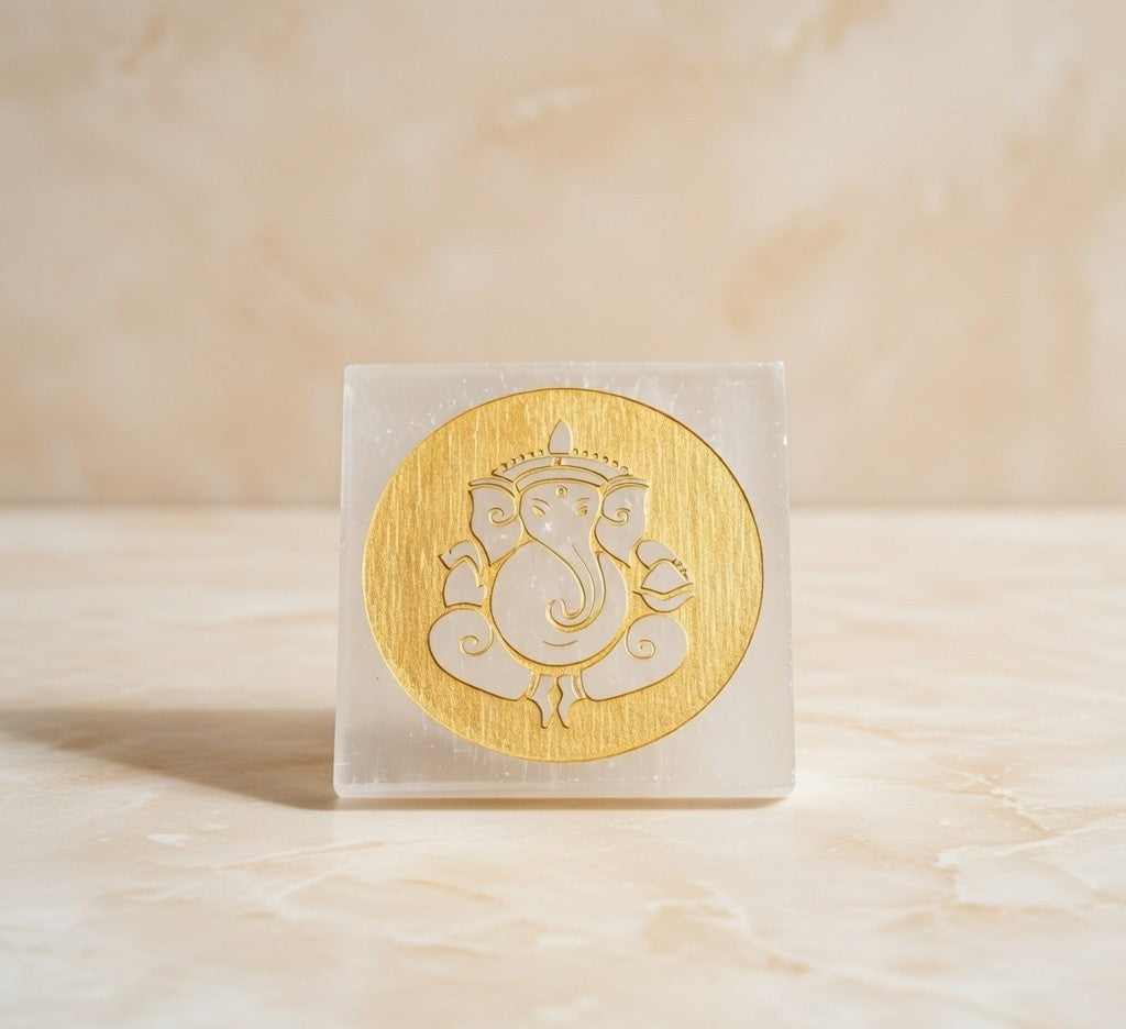 Selenite Charging Plate with carving (3 inch)