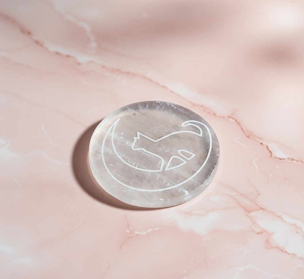 Selenite Charging Plate with carving (3 inch)