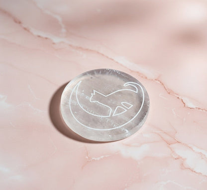Selenite Charging Plate with carving (3 inch)