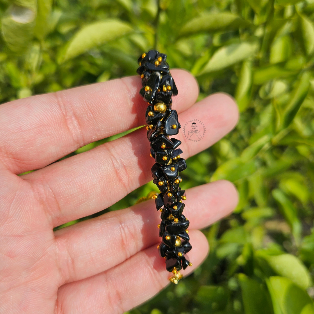 Black Obsidian Chip Chain Bracelet
