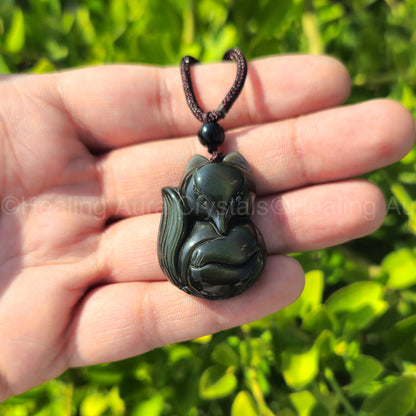 Black Obsidian Fox Pendant