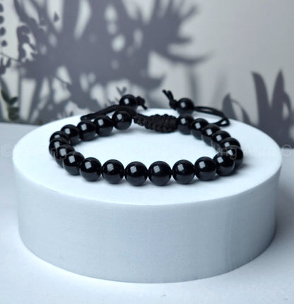 Black Tourmaline Bracelet - Single Layer Adjustable (8mm)