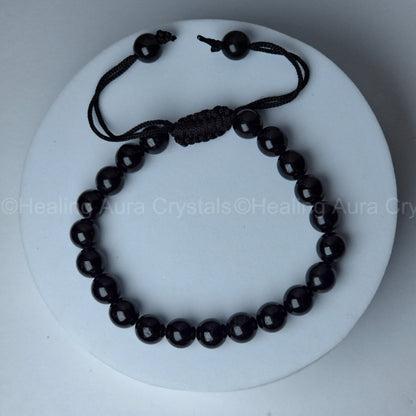 Black Tourmaline Bracelet - Single Layer Adjustable (8mm)