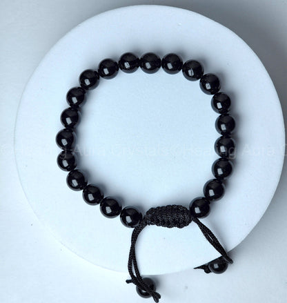 Black Tourmaline Bracelet - Single Layer Adjustable (8mm)
