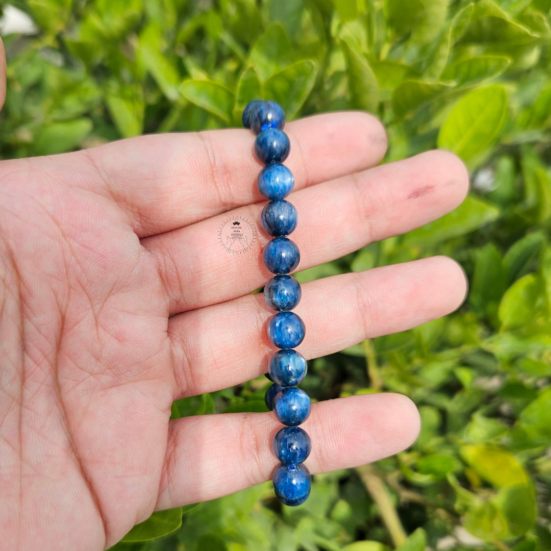 Buy LKBEADS Natural Blue Kyanite Gemstone round 8mm smooth 7inch Beads  Stretchble bracelet crystal healing energy stone bracelet for Women & Men  Adjustable Size at Amazon.in