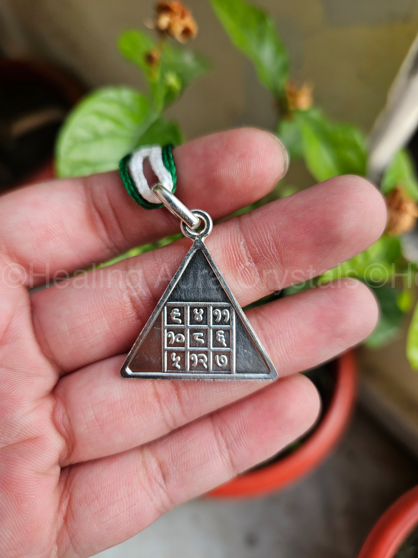 Buddha Pyra (Pure Silver) with Green & White Thread