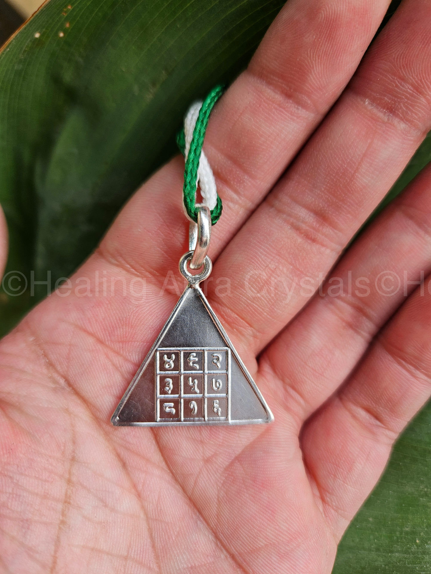 Buddha Pyra (Pure Silver) with Green & White Thread