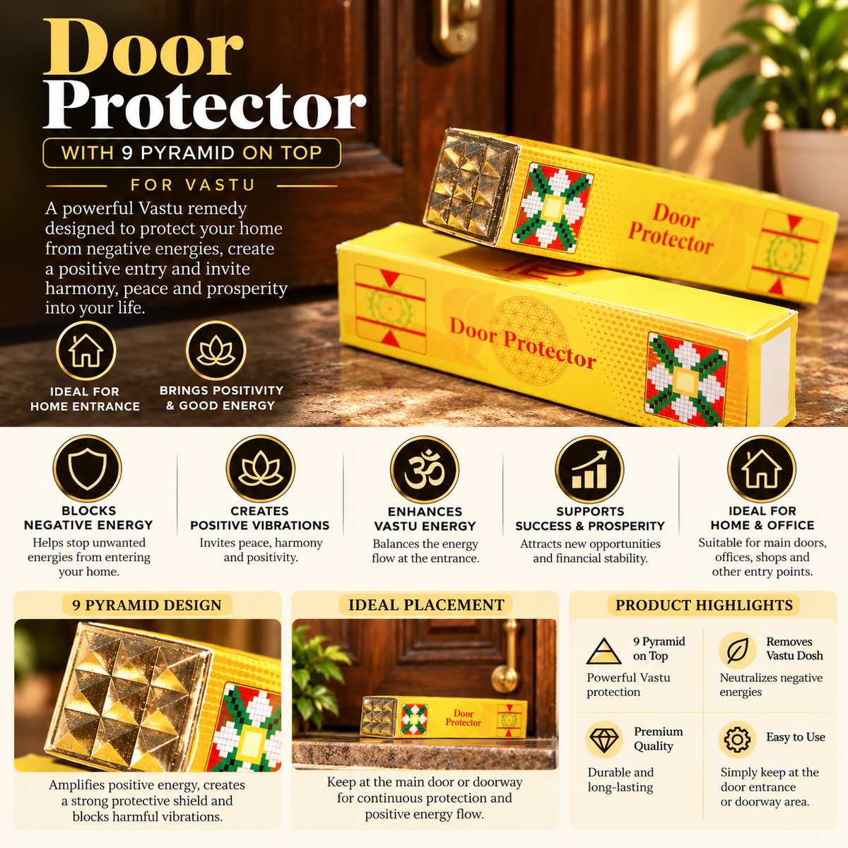Vastu Door Protector with 9 Pyramids (4 Inch)