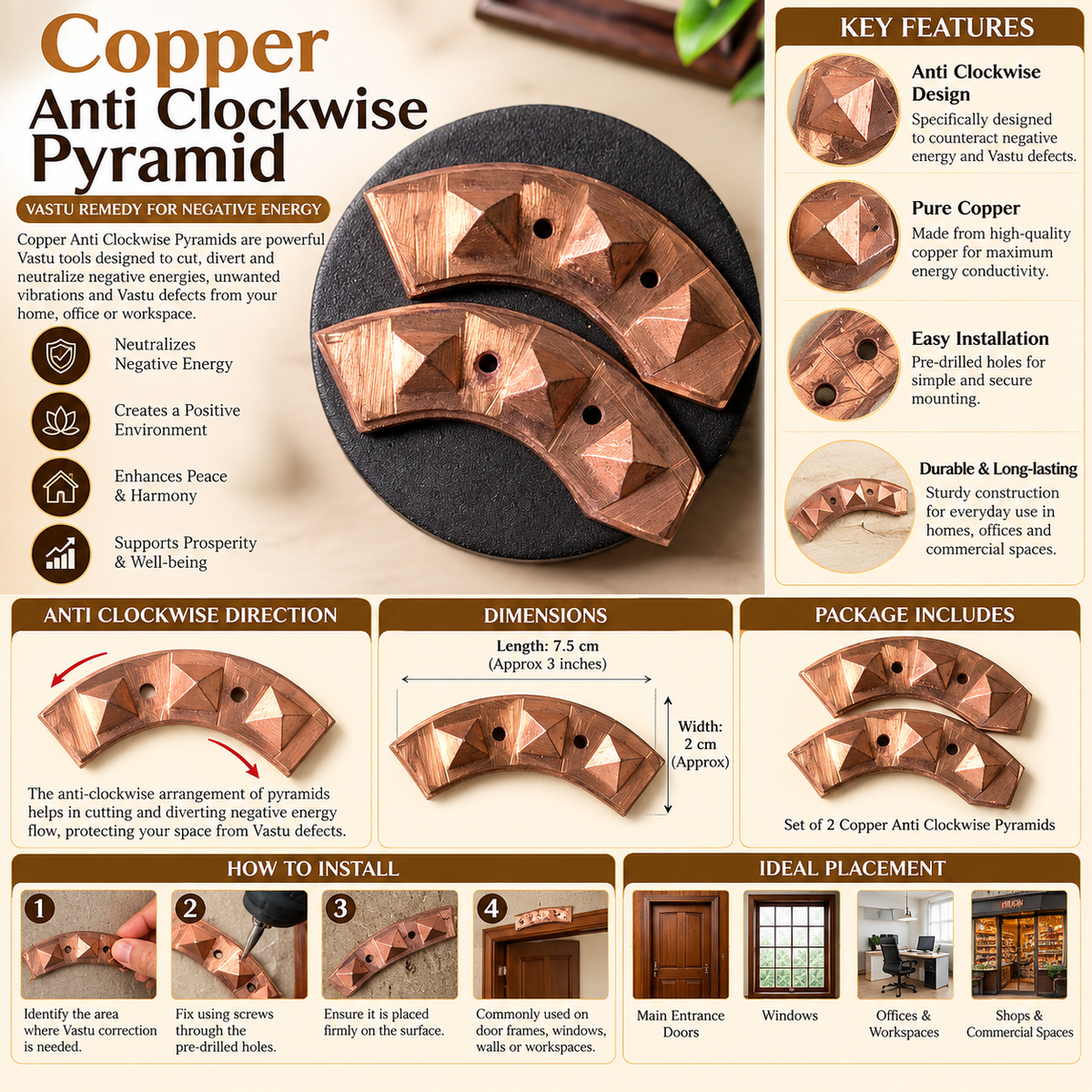 Copper Anti-Clock Pyramid
