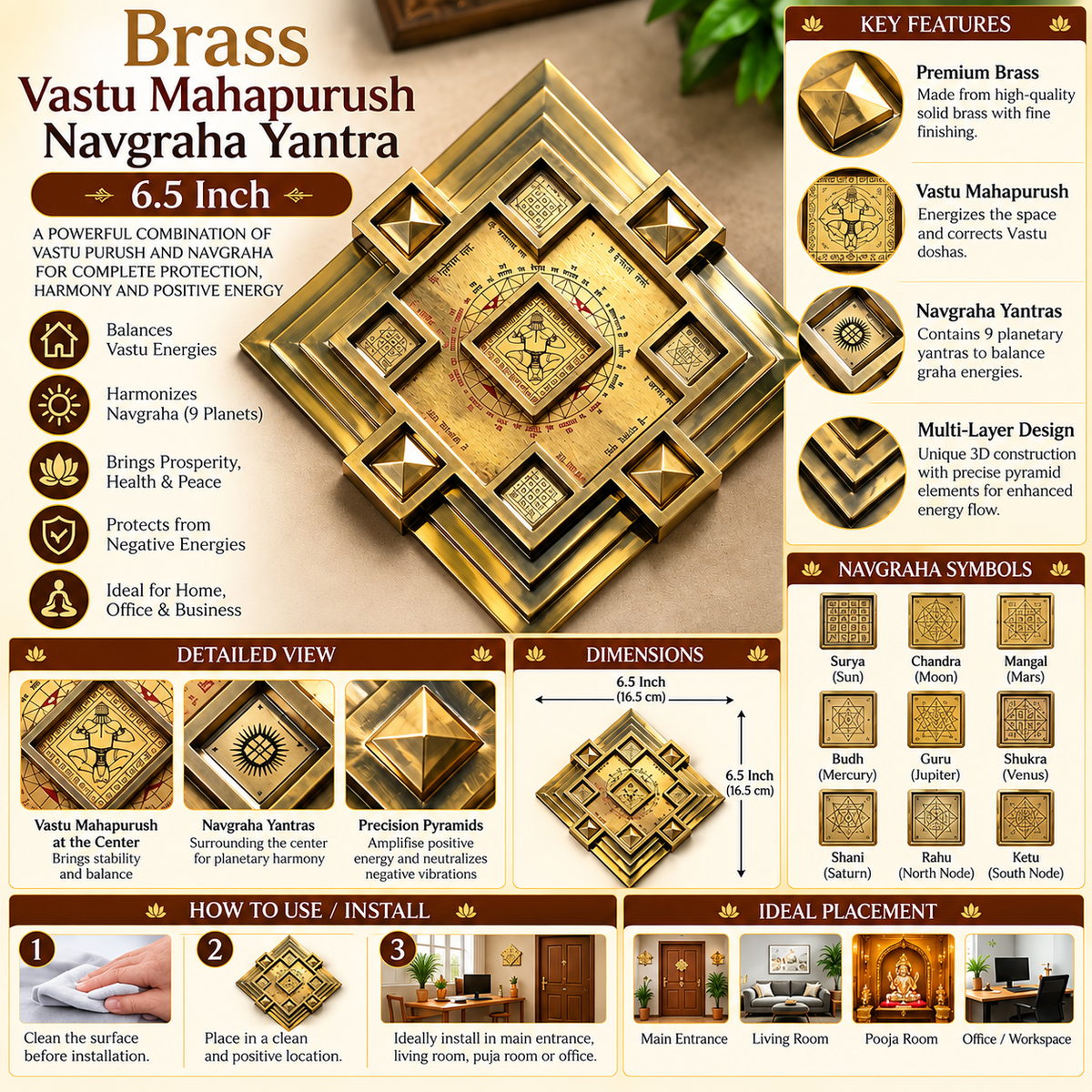 Brass Vastu Mahapurush Navgraha Yantra