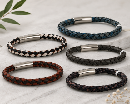 Core Braid Leather Bracelet- Push Lock Clasp