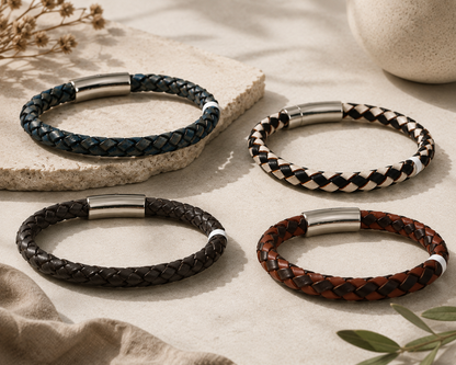 Core Braid Leather Bracelet- Push Lock Clasp