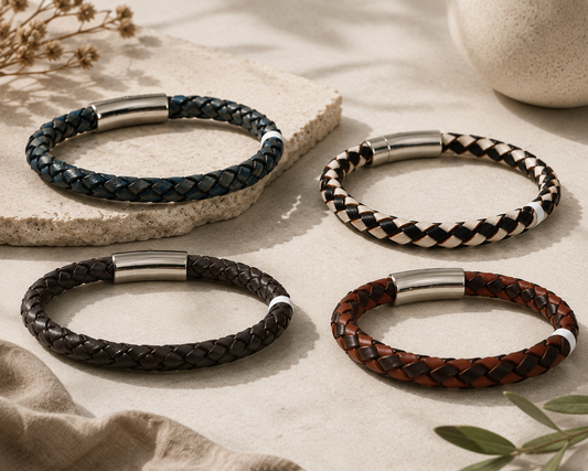 Core Braid Leather Bracelet- Push Lock Clasp