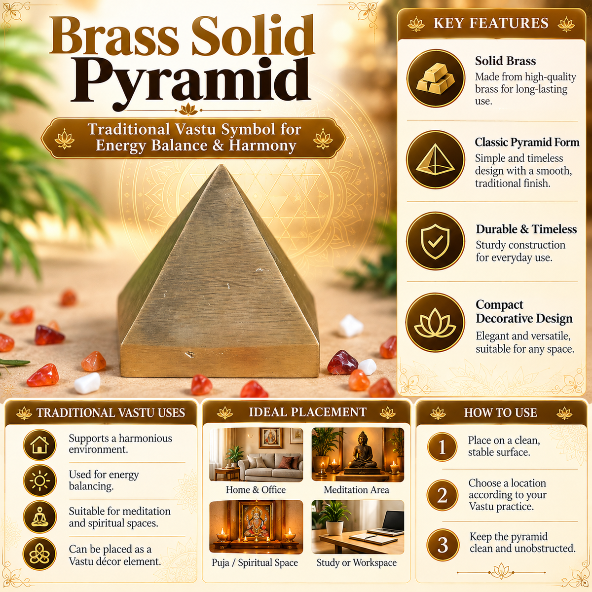 Brass Solid Pyramid – 2 Inch