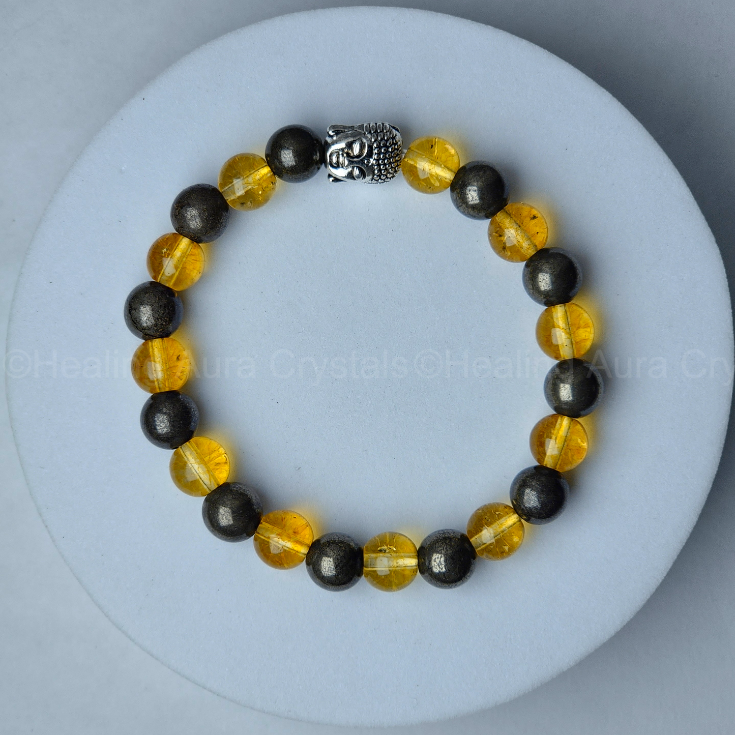 Pyrite & Citrine Combo Bracelet with Buddha Charm (8mm)