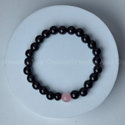 Black onyx & Rose Quartz Couple Bracelet (8mm)