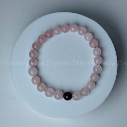 Black onyx & Rose Quartz Couple Bracelet (8mm)