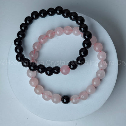 Black onyx & Rose Quartz Couple Bracelet (8mm)