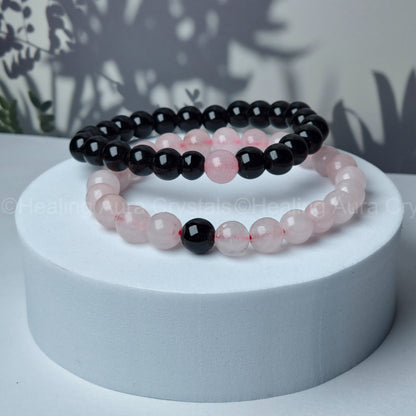 Black onyx & Rose Quartz Couple Bracelet (8mm)