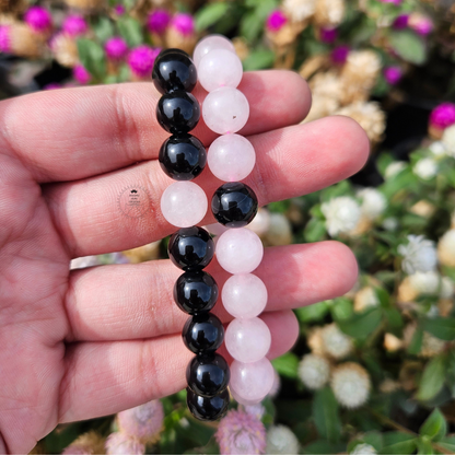 Black onyx & Rose Quartz Couple Bracelet (8mm)