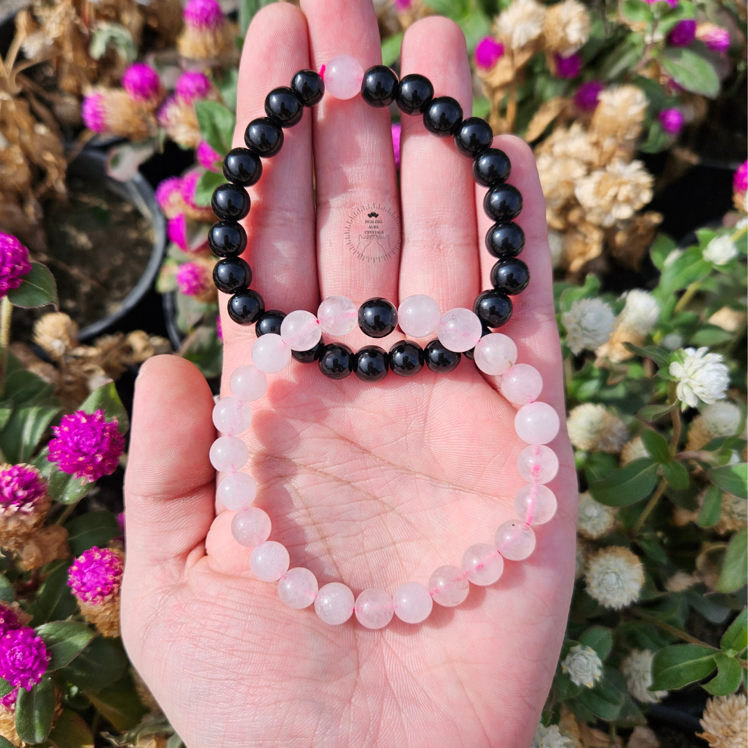 Black onyx & Rose Quartz Couple Bracelet (8mm)