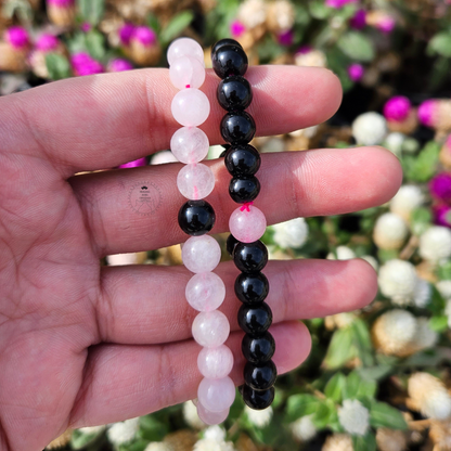Black onyx & Rose Quartz Couple Bracelet (8mm)