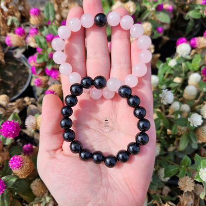 Black onyx & Rose Quartz Couple Bracelet (8mm)