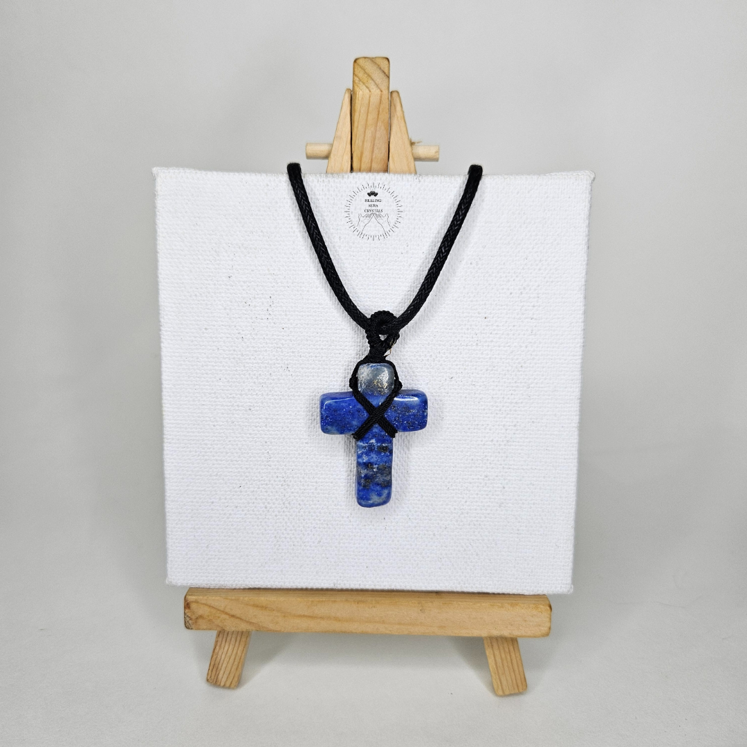 Lapis Lazuli Black Thread Cross Pendant
