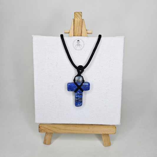 Lapis Lazuli Black Thread Cross Pendant