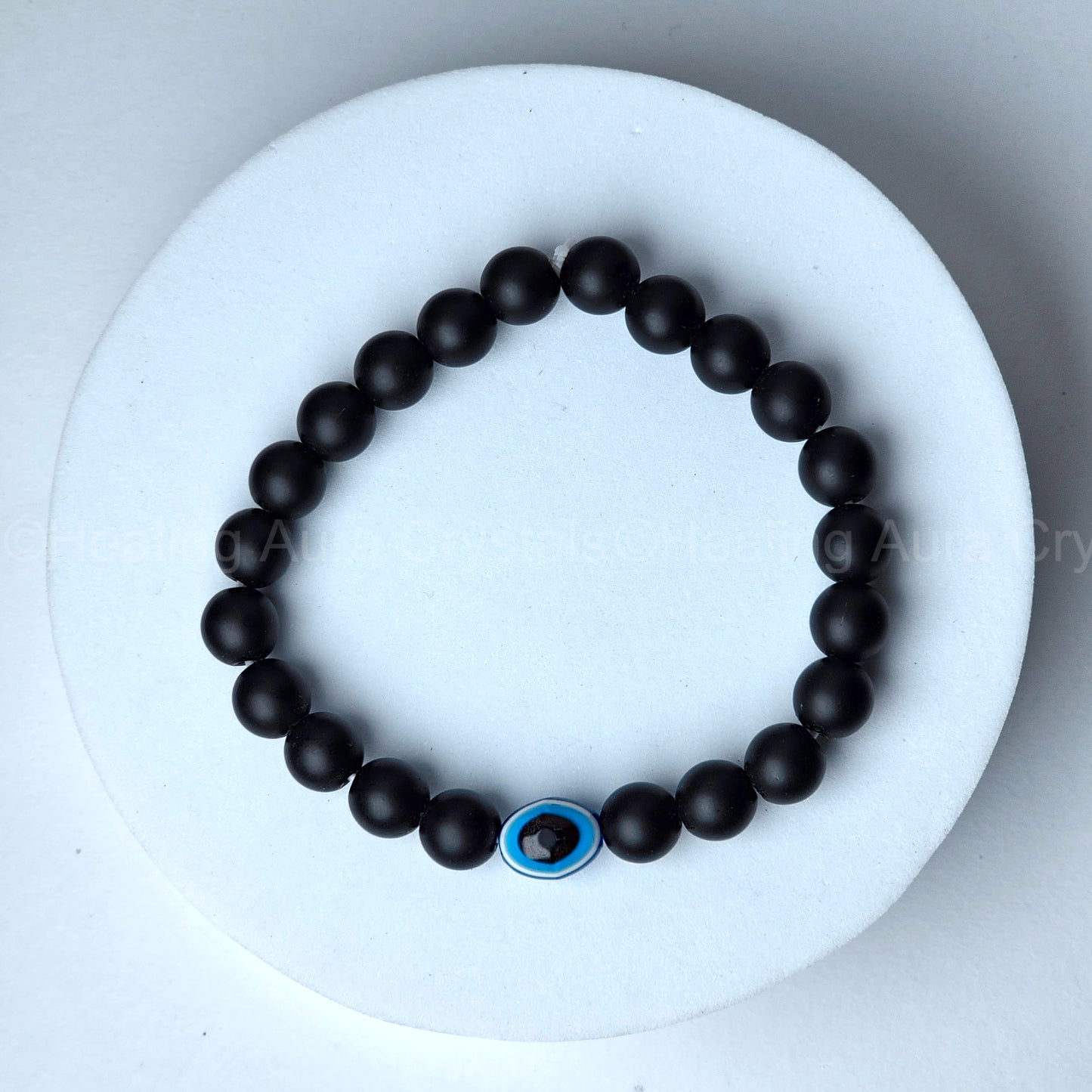 Matte Black Onyx Bracelet with Evil Eye (8mm)