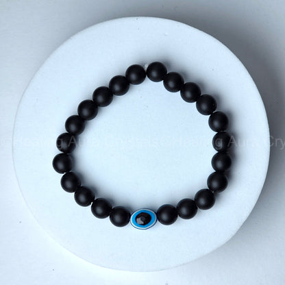 Matte Black Onyx Bracelet with Evil Eye (8mm)