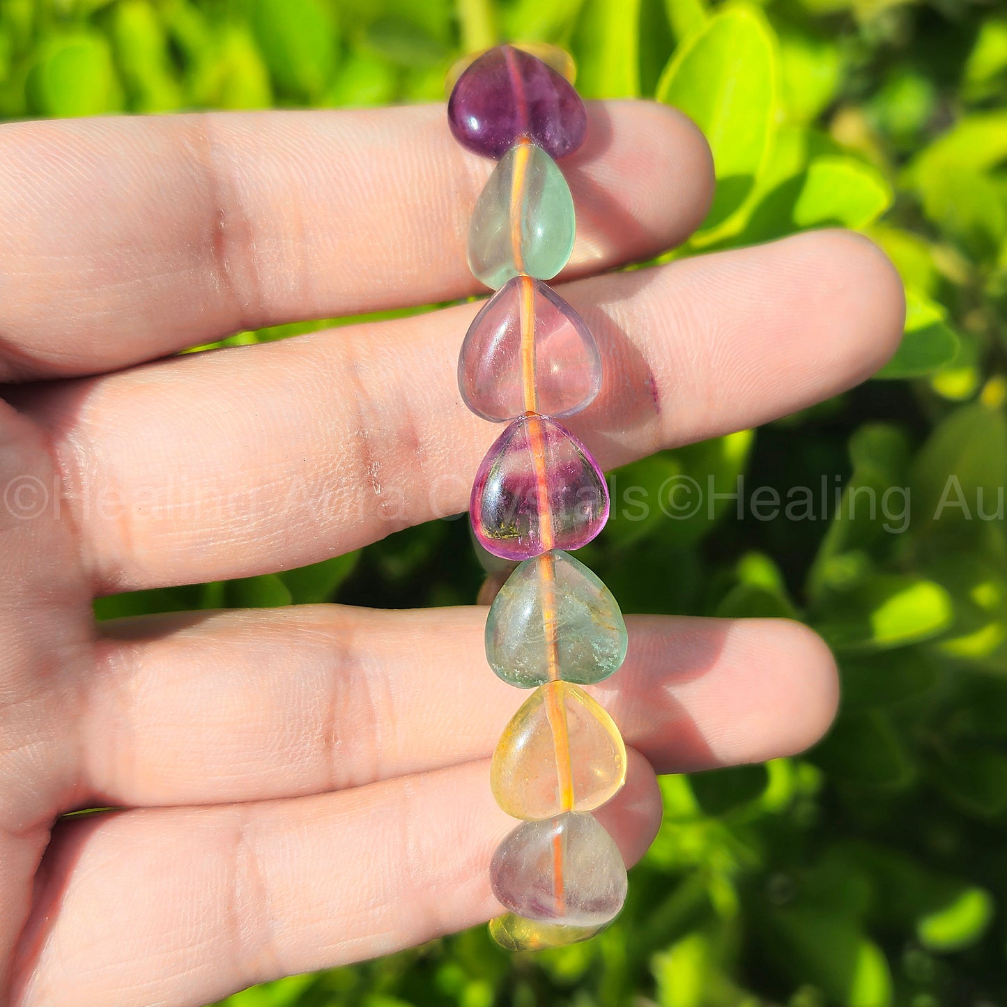Rainbow/ Multi Fluorite Heart Beads Bracelet