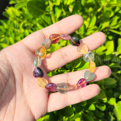 Rainbow/ Multi Fluorite Heart Beads Bracelet