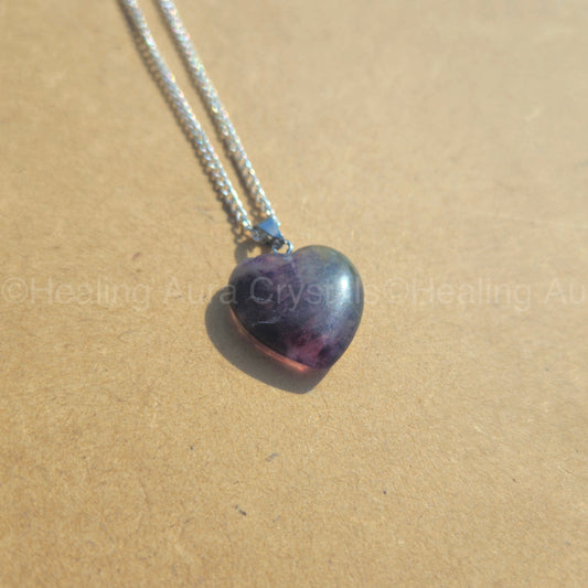 Rainbow / Multi Fluorite Heart Pendant
