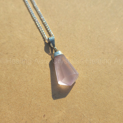 Rose Quartz Drop Shape Pendant (German Silver)
