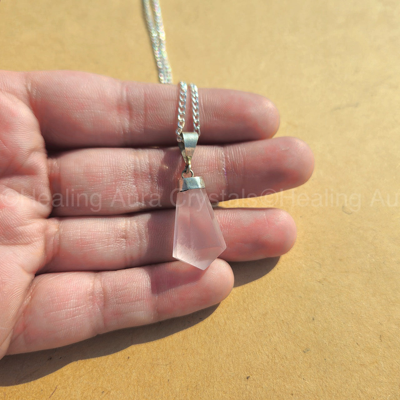 Rose Quartz Drop Shape Pendant (German Silver)