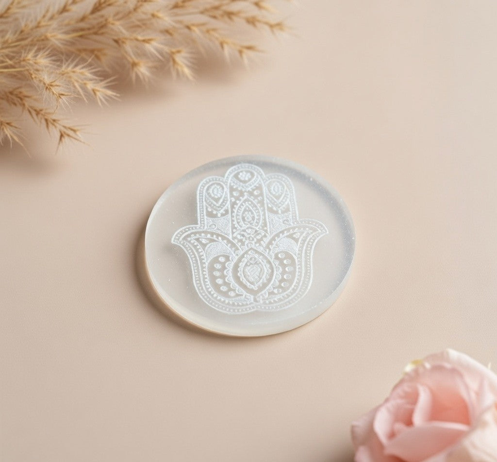 Selenite Charging Plate with carving (3 inch)