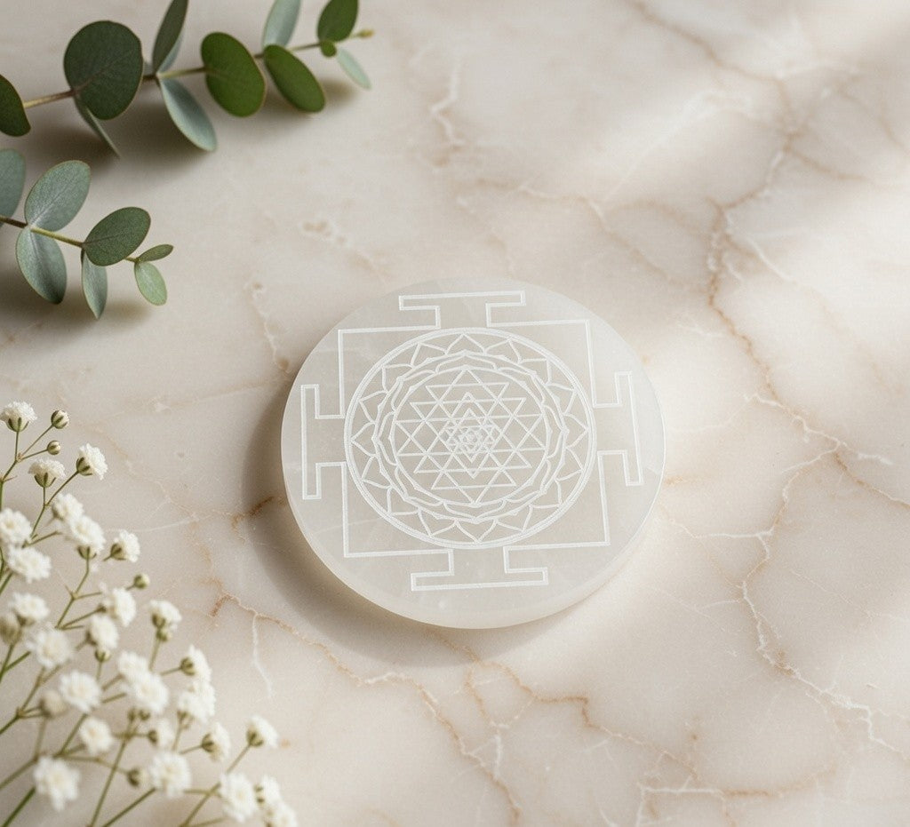 Selenite Charging Plate with carving (3 inch)