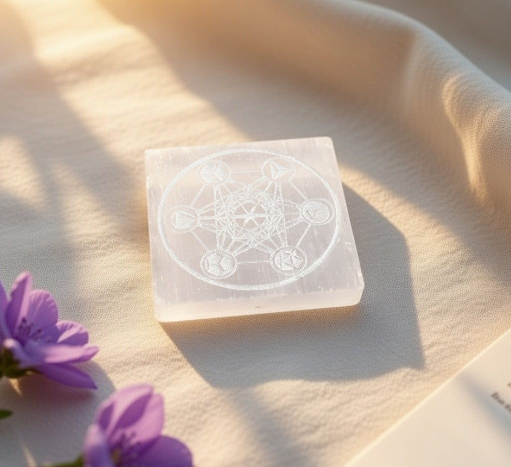 Selenite Charging Plate with carving (3 inch)