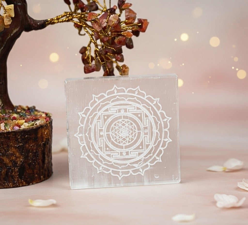 Selenite Charging Plate with carving (3 inch)
