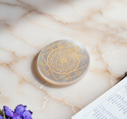Selenite Charging Plate with carving (3 inch)