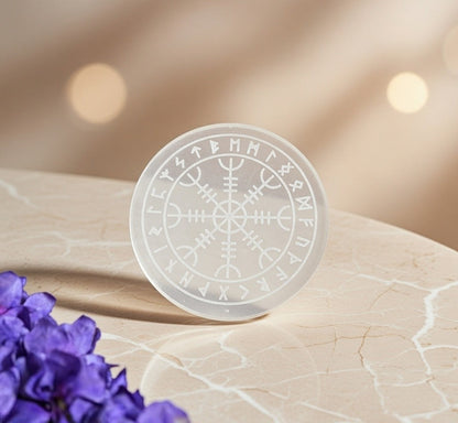 Selenite Charging Plate with carving (3 inch)